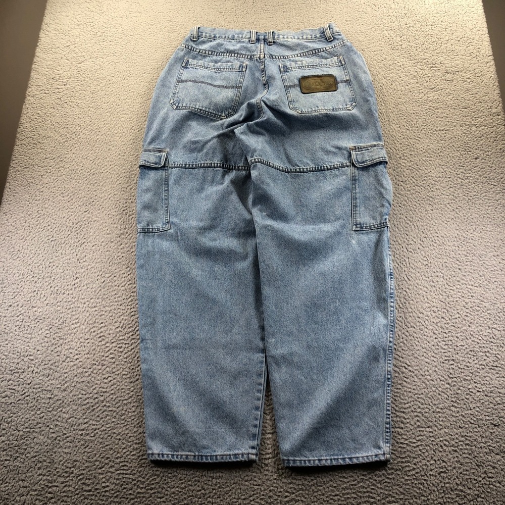 Vtg Hugo Boss Jeans Mens 34x32 Blue Baggy Cargo Embroidered Skater Grunge Y2K